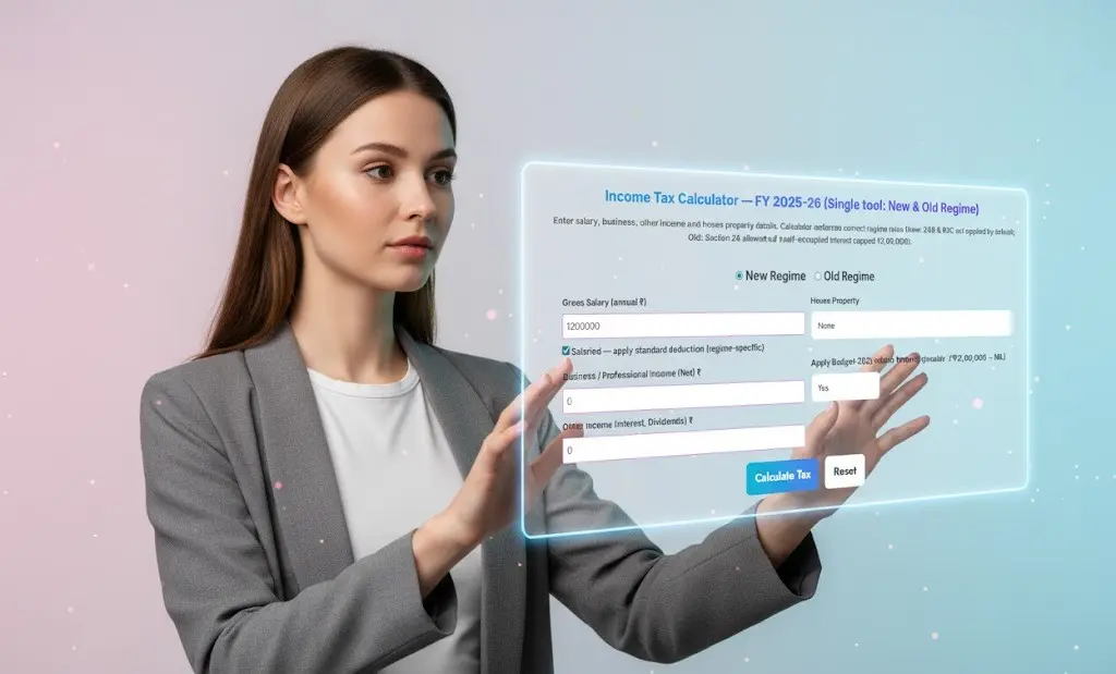 Income Tax Calculator — FY 2025-26 2 Income tax calculator india 2025-26 interface for new and old tax regime