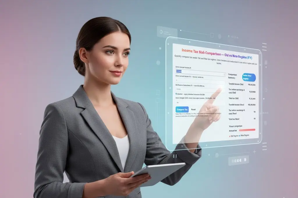 Income Tax slab comparison dashboard is being showing by professional