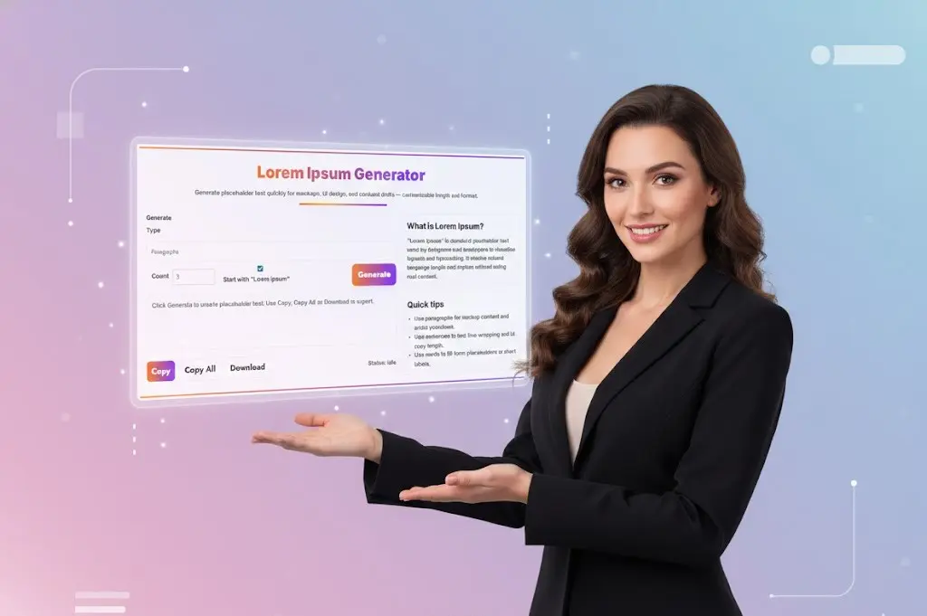 User demonstrating how to use the Lorem Ipsum Generator tool on Toolsuite.in