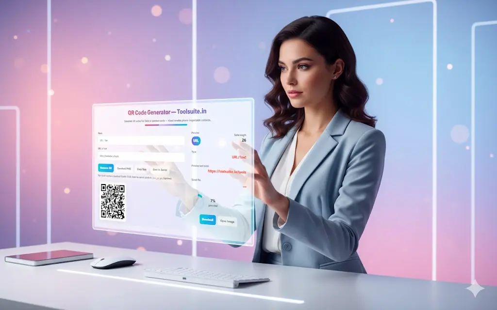 vCard QR code generator with contact fields for name, phone and email depicted by women
