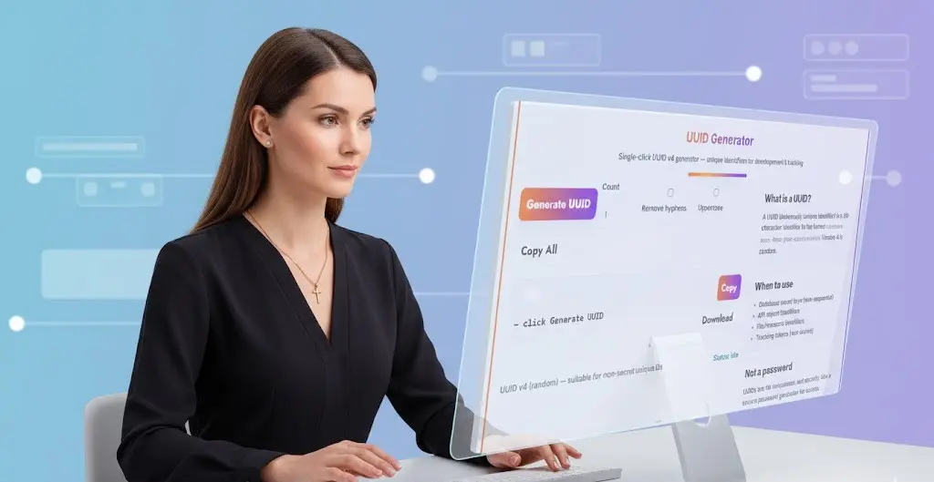 User showing how to generate UUID v4 identifiers using the online UUID tool