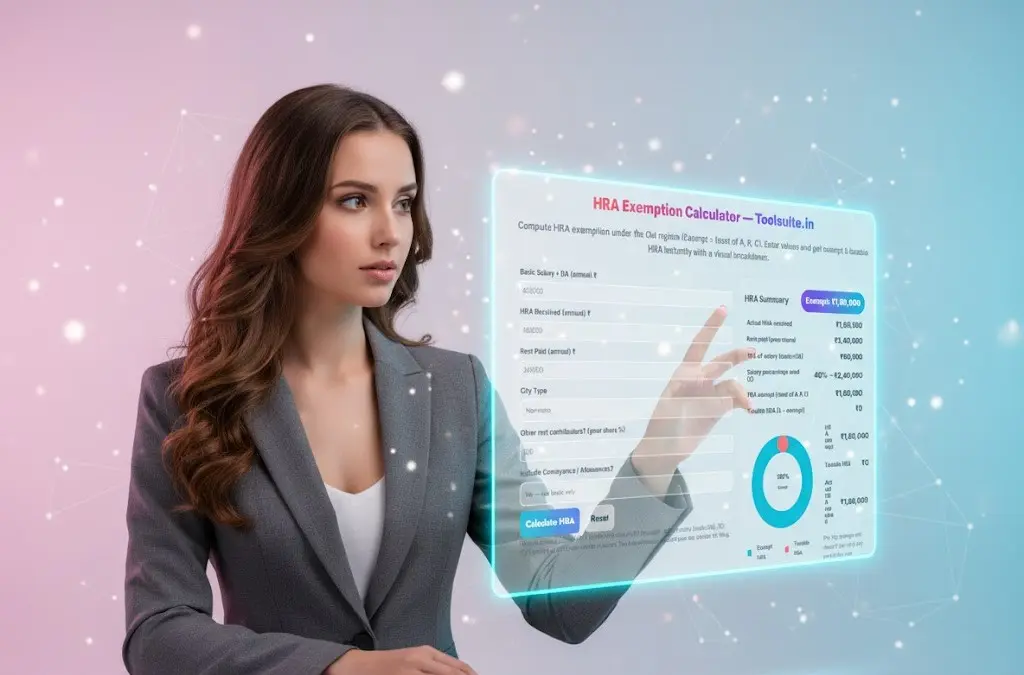 digital interface of HRA exemption calculator is being reviewed by women