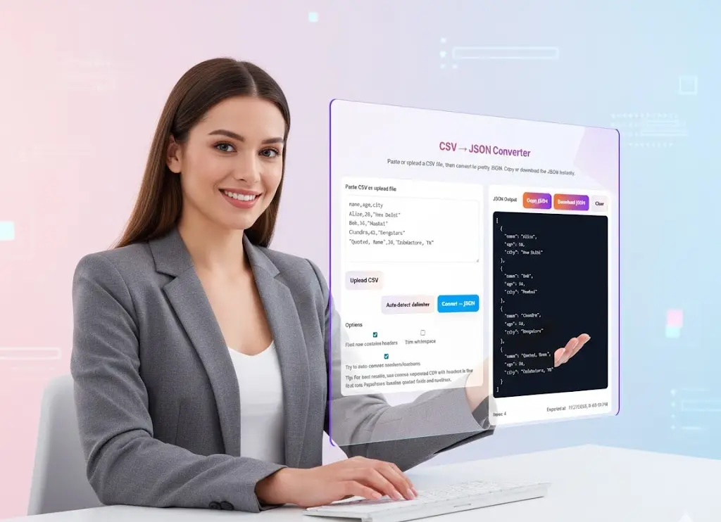 CSV TO JSON Converter 1 CSV to JSON Converter online tool interface for quick data conversion