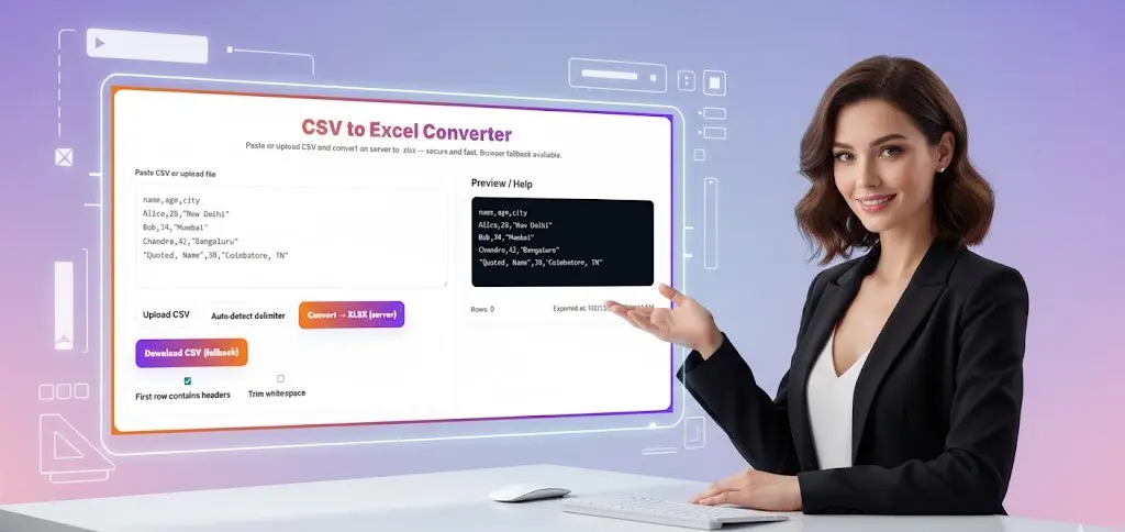 CSV to Excel Converter online tool for converting CSV files into clean Excel spreadsheets