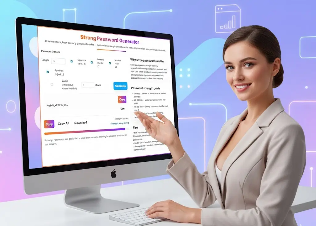 User demonstrating how to generate secure passwords using the Strong Password Generator online