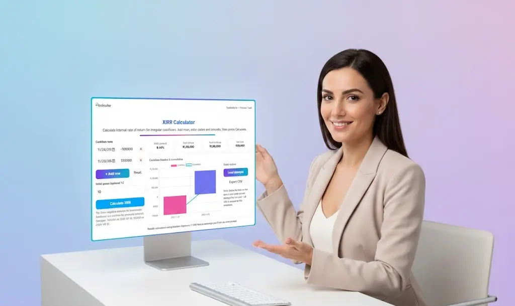 Online XIRR tool displaying accurate annualised return using variable cashflows and graphical performance output