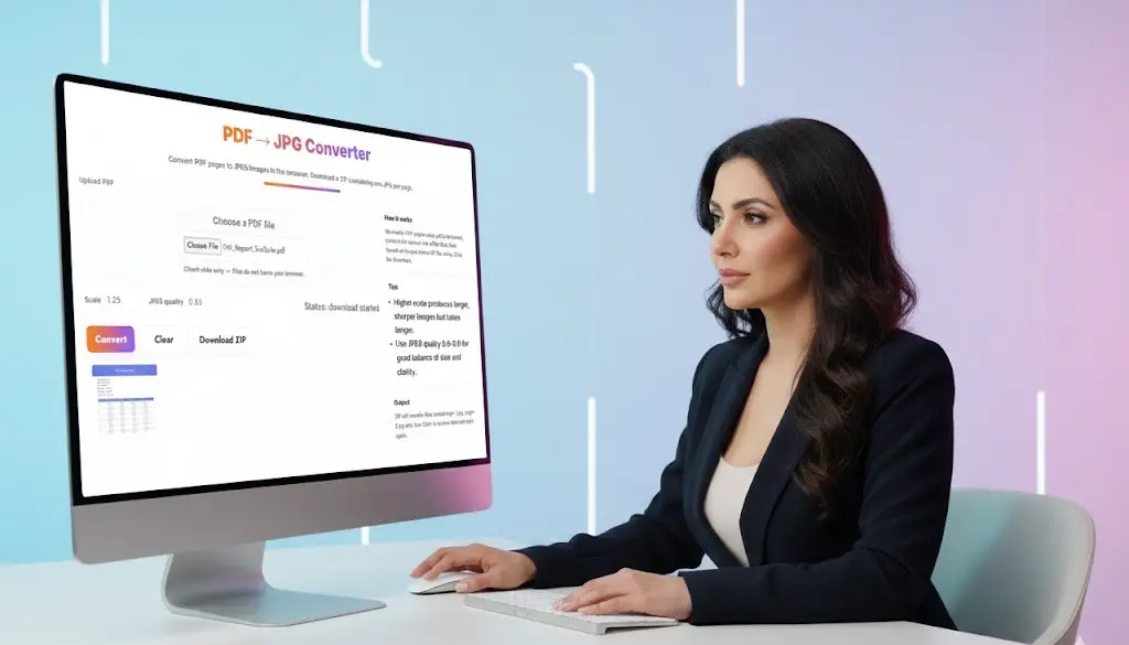 Image of a professional using the easy-to-use JPG to PDF file conversion web application.