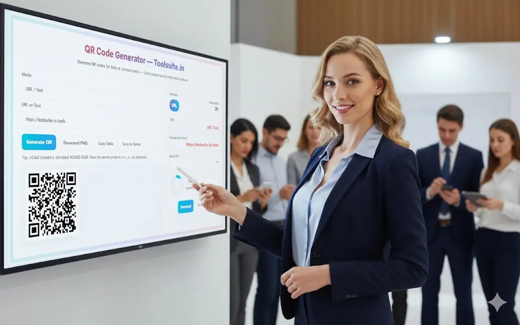 QR code preview with download PNG option depicted by women