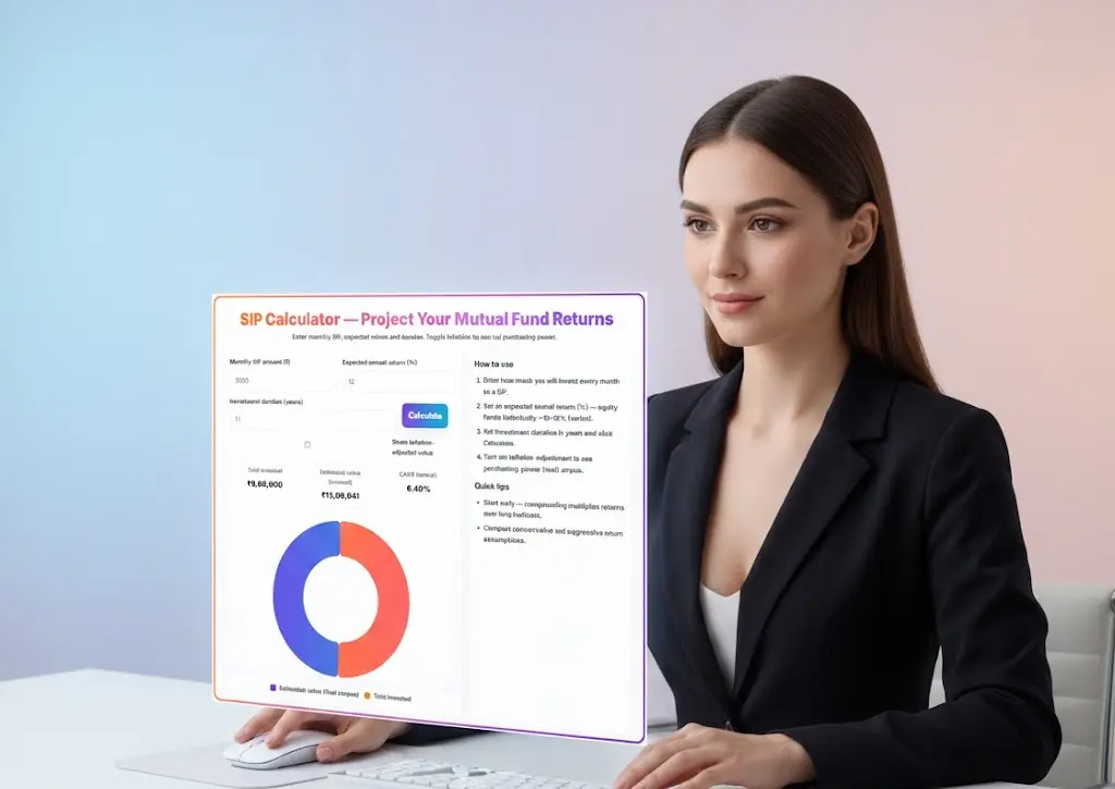 SIP Calculator 1 SIP Calculator showing your estimated future value and wealth growth projection.