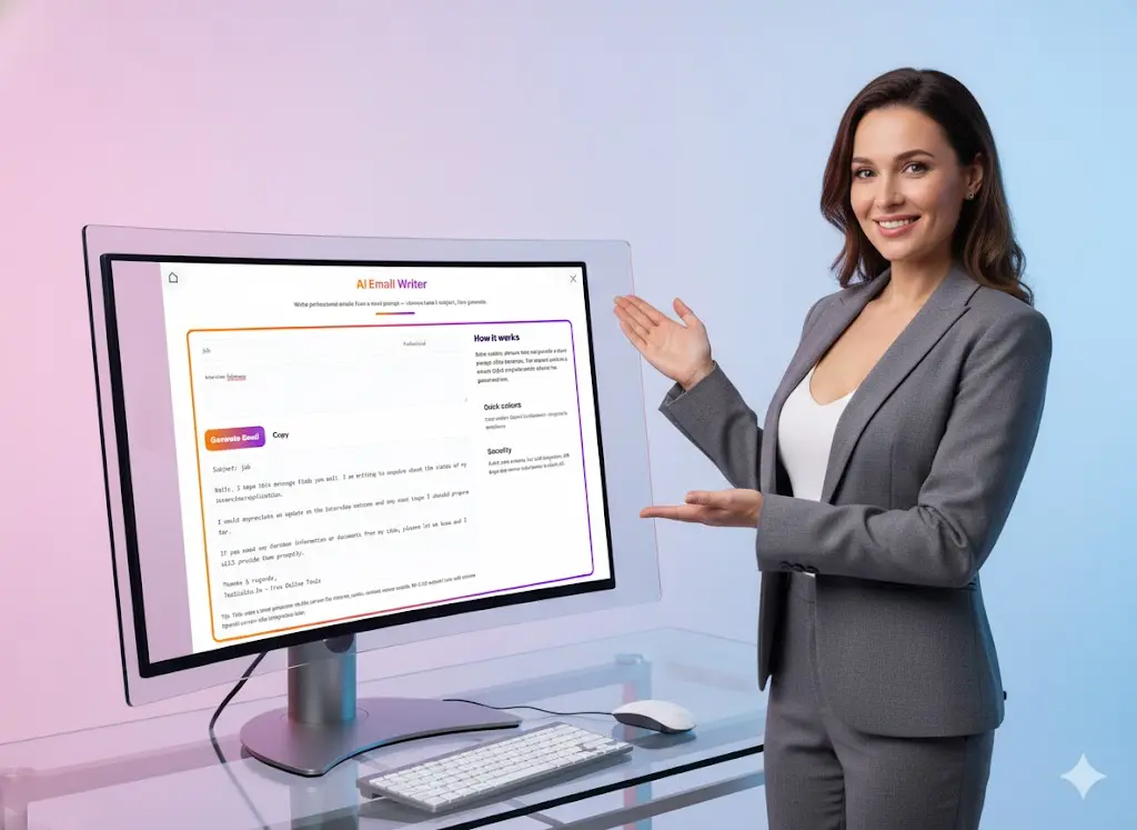 Example of using the AI Email Rewriter where a draft email is pasted for instant formalization, with the rewritten output appearing below.