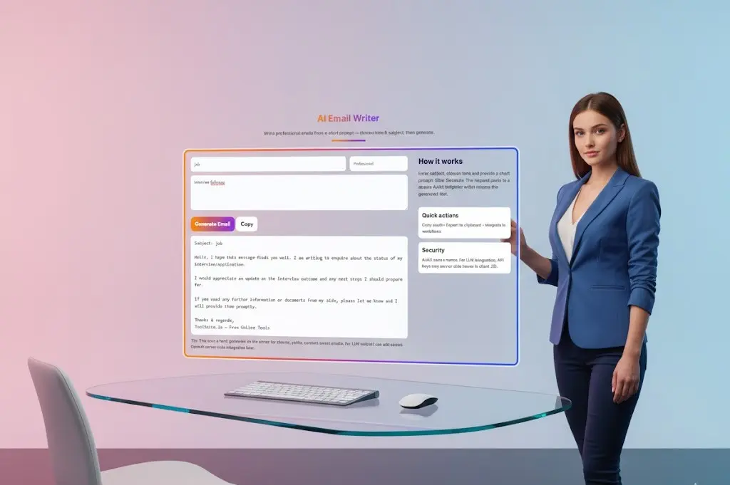 Interface screenshot of the AI Email Rewriter tool showing input box, 'Rewrite' button, and 'Shorten, Expand, Formalize' function selectors.