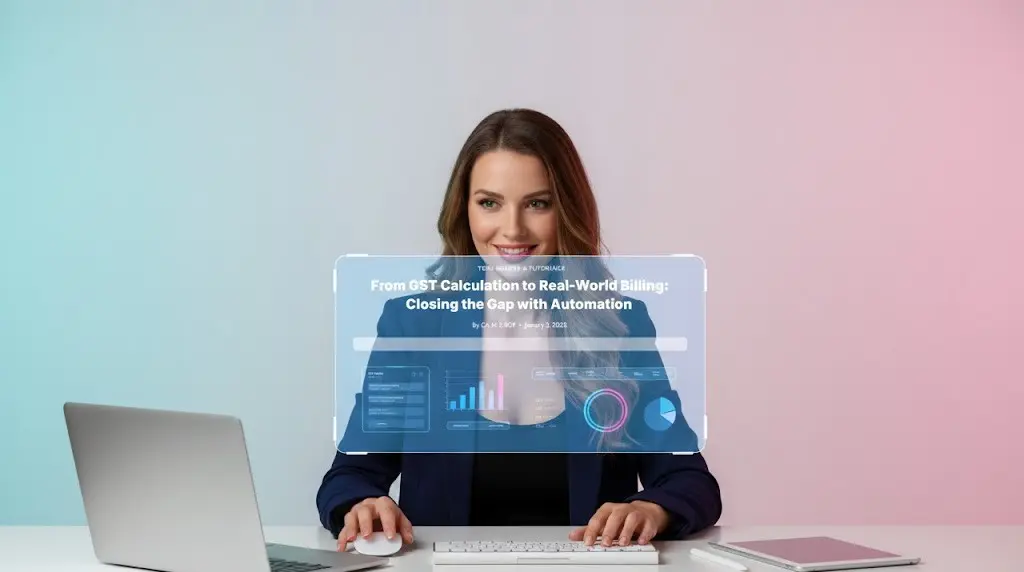 Professional analyzing GST and financial calculations using a digital tool interface