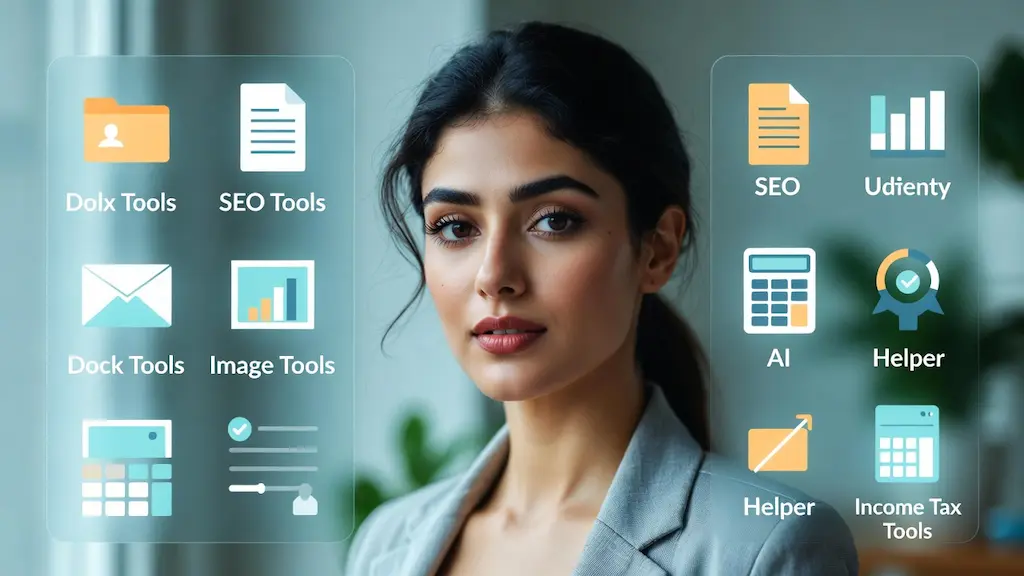 User working with online tools for data analysis, file management and productivity tasks