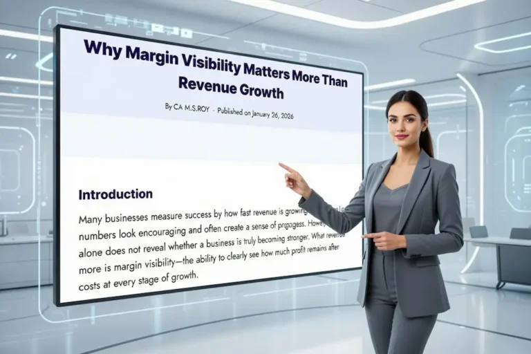 Why Margin Visibility Matters More Than Revenue Growth 2 “Business professional explaining why margin visibility matters more than revenue growth on a presentation screen”
