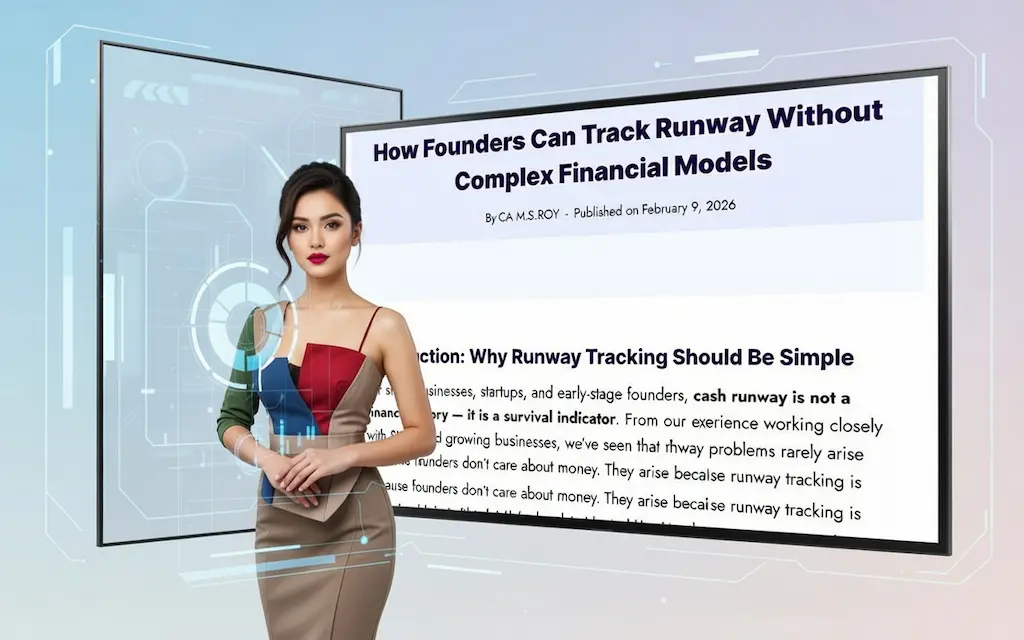 How Founders Can Track Runway Without Complex Financial Models 2 Small business founder reviewing a guide on simple startup runway tracking and cash visibility