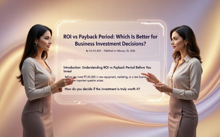 Business presentation image explaining ROI and Payback Period comparison
