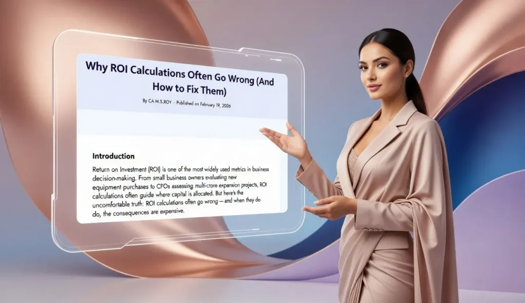 ROI Calculation Mistakes: Why ROI Goes Wrong and How to Fix It 2 Business professional explaining ROI calculation mistakes and how ROI goes wrong in investment decisions