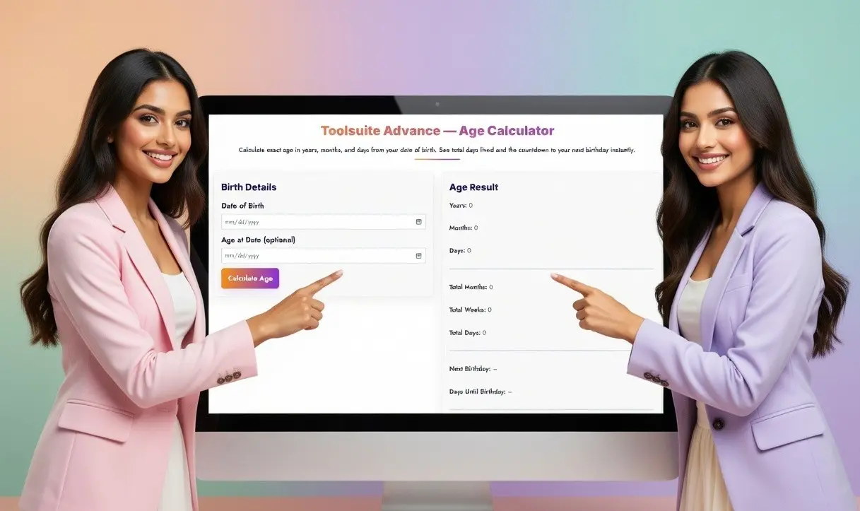 Demonstration of online age calculator results and calculation interface