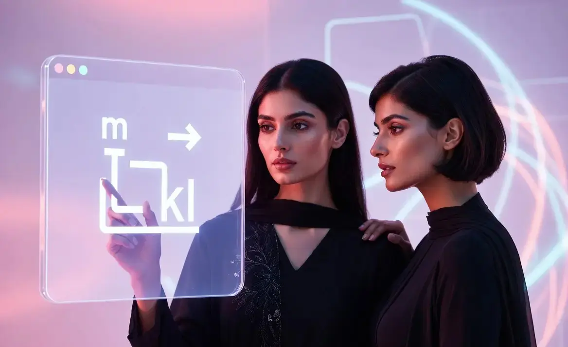 Close-up of woman interacting with transparent meter to km conversion screen